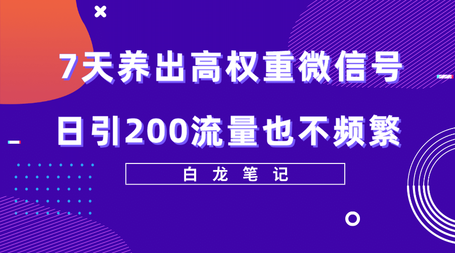 7天养出高权重微信号，日引200流量也不频繁，方法价值3680元-启航创业网