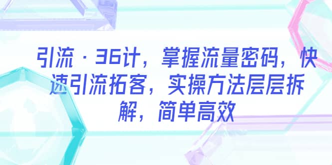 引流·36计，掌握流量密码，快速引流拓客，实操方法层层拆解，简单高效-启航创业网