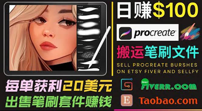 搬运出售Procreate笔刷文件赚钱，每单20美元，轻松日赚100美元-启航创业网