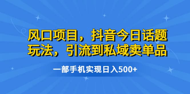 风口项目，抖音今日话题玩法，引流到私域卖单品，一部手机实现日入500+-启航创业网