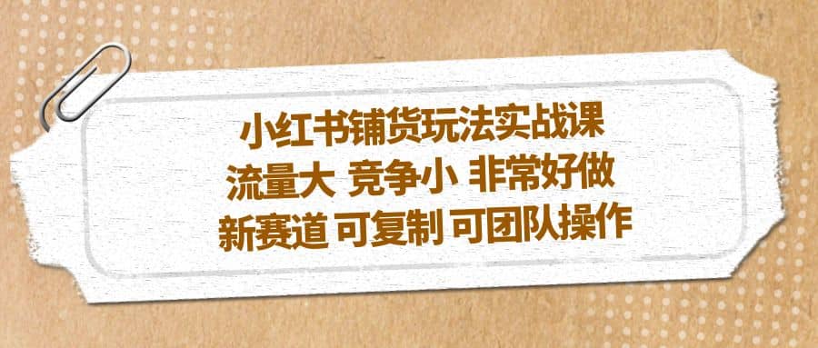 小红书铺货玩法实战课，流量大 竞争小 非常好做 新赛道 可复制 可团队操作-启航创业网