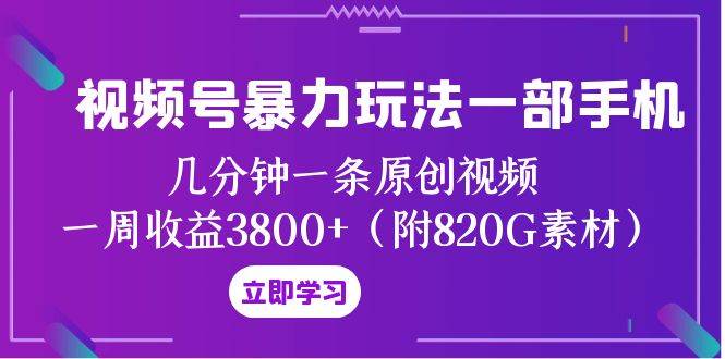 视频号暴力玩法一部手机 几分钟一条原创视频 一周收益3800+（附820G素材）-启航创业网