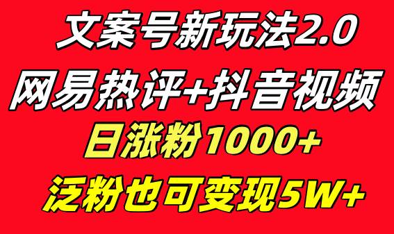 文案号新玩法 网易热评+抖音文案 一天涨粉1000+ 多种变现模式 泛粉也可变现-启航创业网