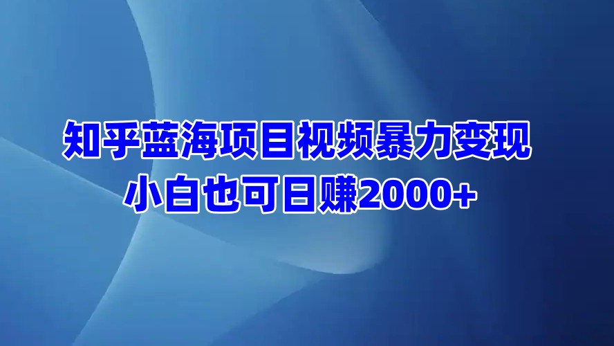 知乎蓝海项目视频暴力变现  小白也可日赚2000+-启航创业网